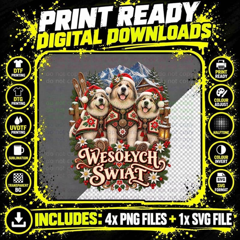 Polish Tatra Sheepdog Christmas Mountain Folk Ugly Png SVG Digital Bundle