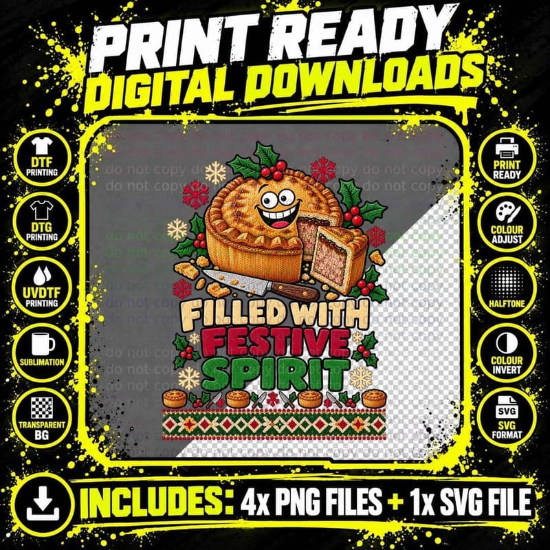 Pork Pie Ugly Sweater Christmas British Buffet Food Png SVG Digital Bundle
