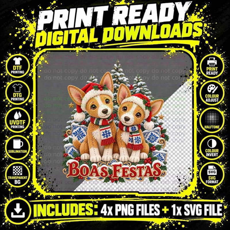 Portuguese Podengo Christmas Puppy Boas Festas Dog Lover Png SVG Digital Bundle