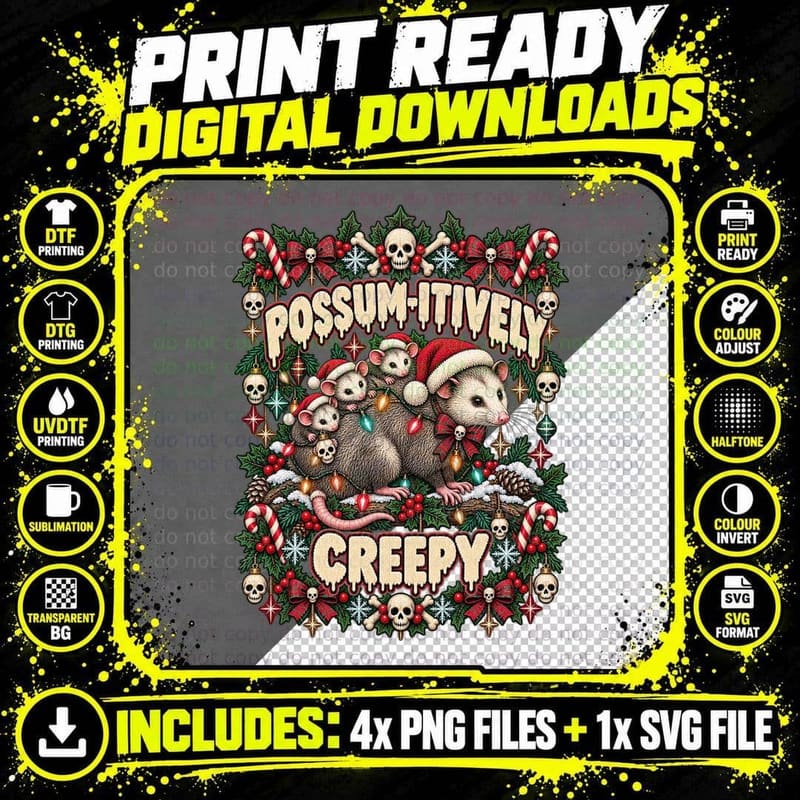 Possum Itively Creepy Christmas Ugly Sweater Opossum Png SVG Digital Bundle