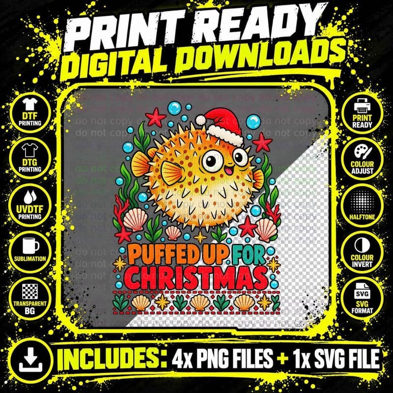 Pufferfish Christmas Ugly Sweater Funny Puffer Fish Png SVG Digital Bundle