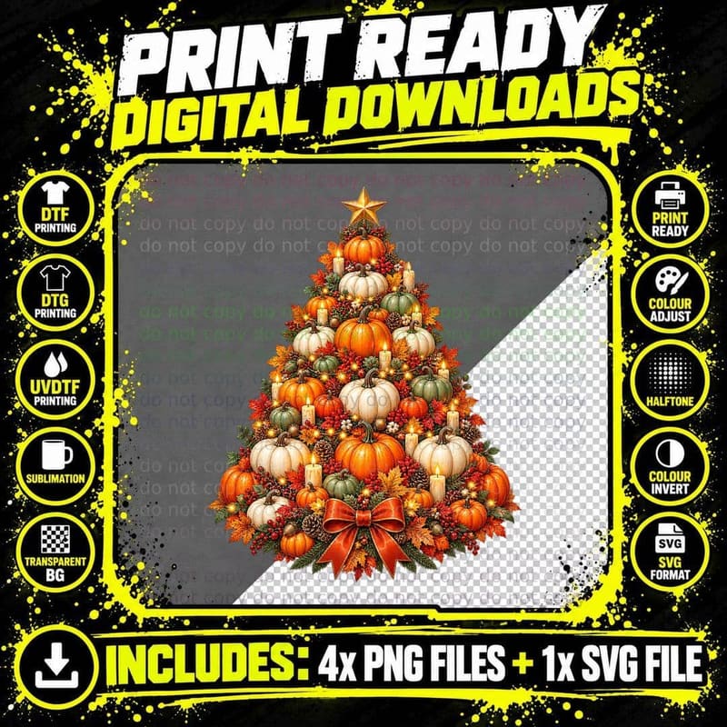 Pumpkin Christmas Tree Autumn Halloween Thanksgiving Png SVG Digital Bundle