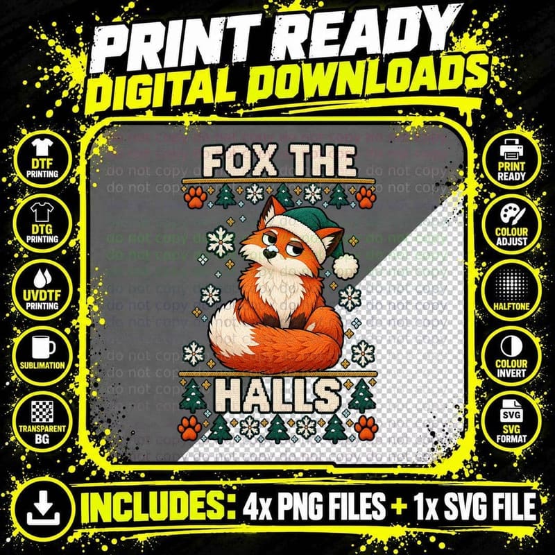 Red Fox Christmas Ugly Sweater Woodland Animal Funny Png SVG Digital Bundle