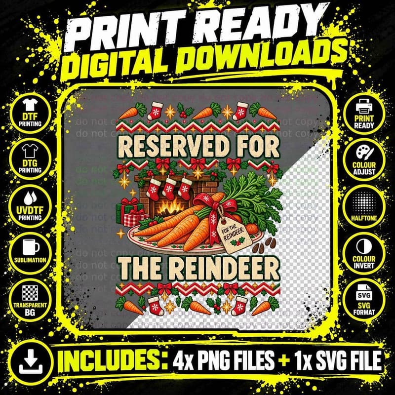 Reindeer Carrots Ugly Sweater Christmas Eve Santa Treats Png SVG Digital Bundle