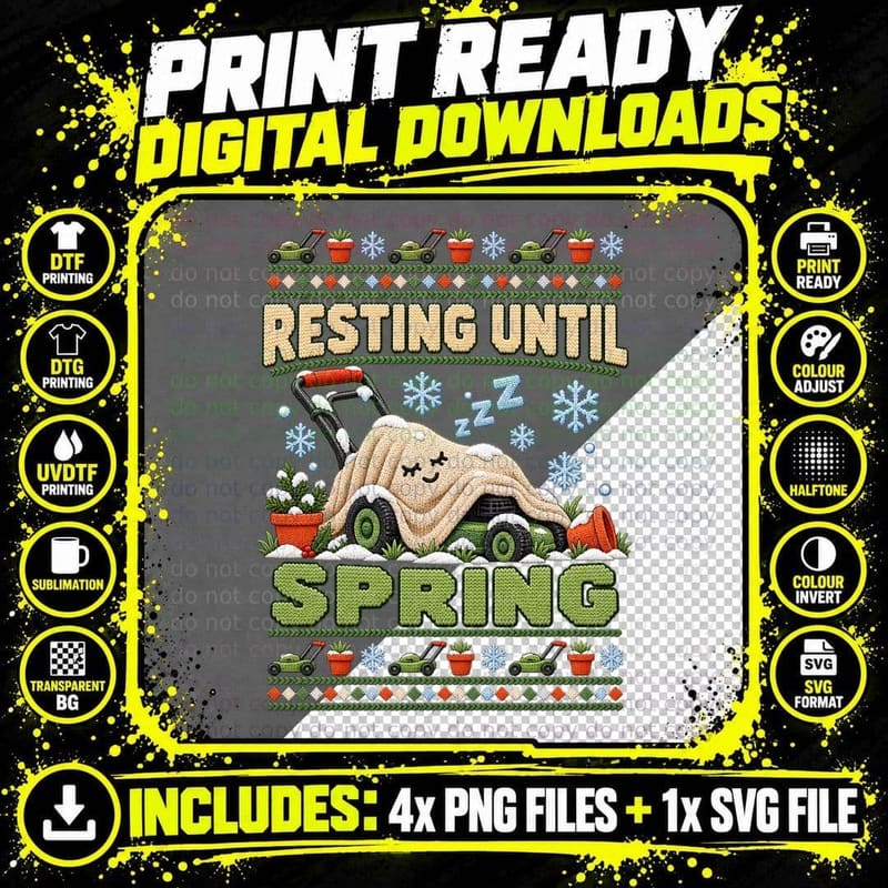 Resting Until Spring Christmas Ugly Sweater Lawnmower Png SVG Digital Bundle