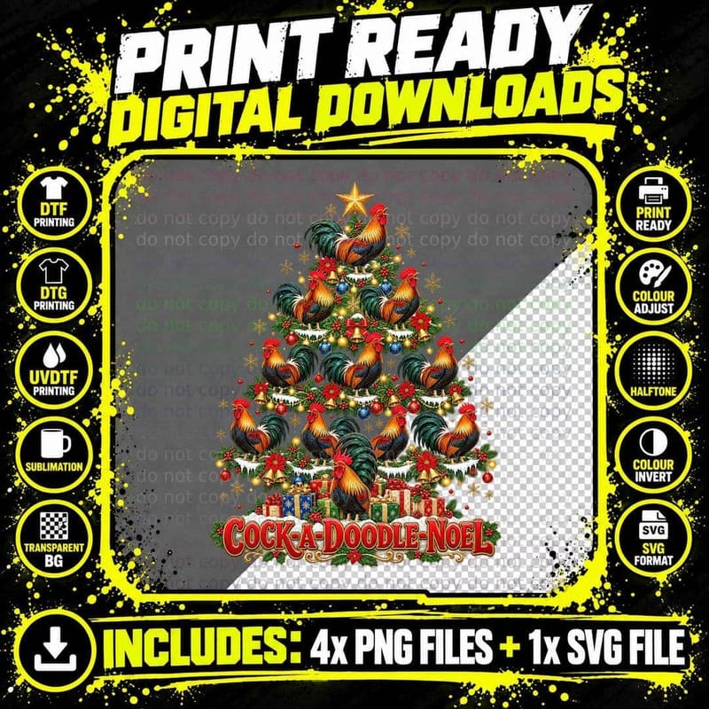Rooster Christmas Funny Chicken Lover Farmyard Holiday Png SVG Digital Bundle
