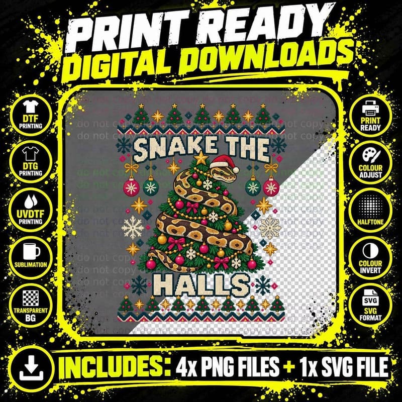 Royal Python Christmas Ugly Sweater Snake The Halls Png SVG Digital Bundle