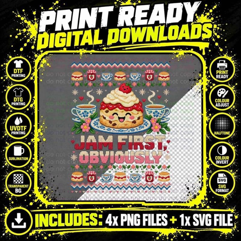 Scone Cream Tea Christmas Ugly Sweater Jam First Cornish Png SVG Digital Bundle