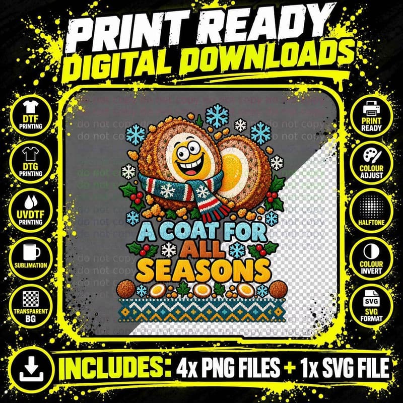 Scotch Egg Ugly Sweater Christmas British Pub Snack Png SVG Digital Bundle