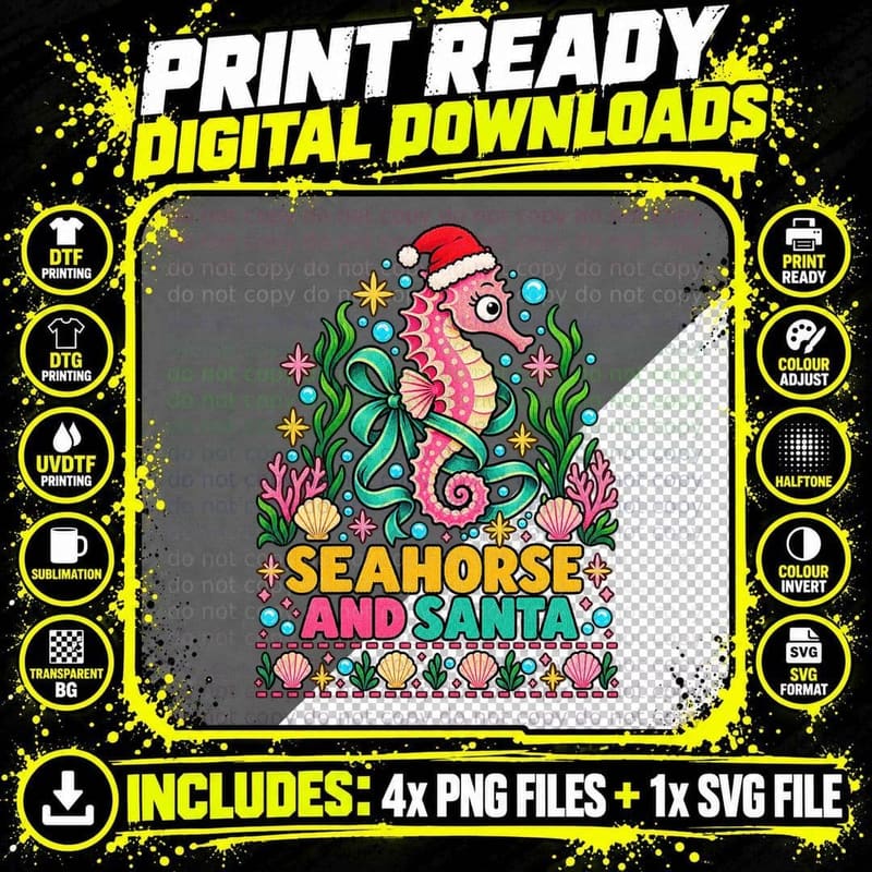 Seahorse Christmas Ugly Sweater Ocean Lover Aquarium Png SVG Digital Bundle