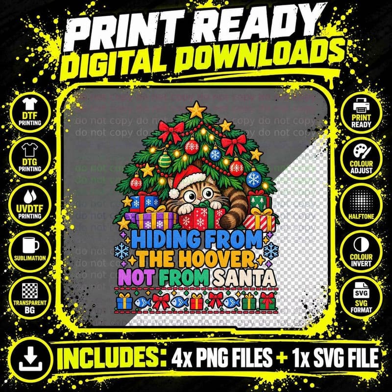 Shy Cat Christmas Ugly Sweater Cat Lover Christmas Tree Png SVG Digital Bundle