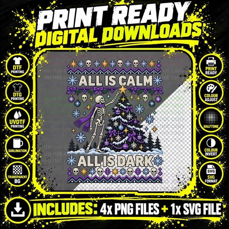Skeleton Christmas Ugly Sweater Gothic Dark Winter Png SVG Digital Bundle