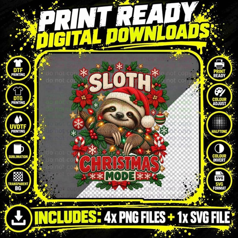 Sloth Christmas Ugly Sweater Christmas Mode Funny Santa Png SVG Digital Bundle