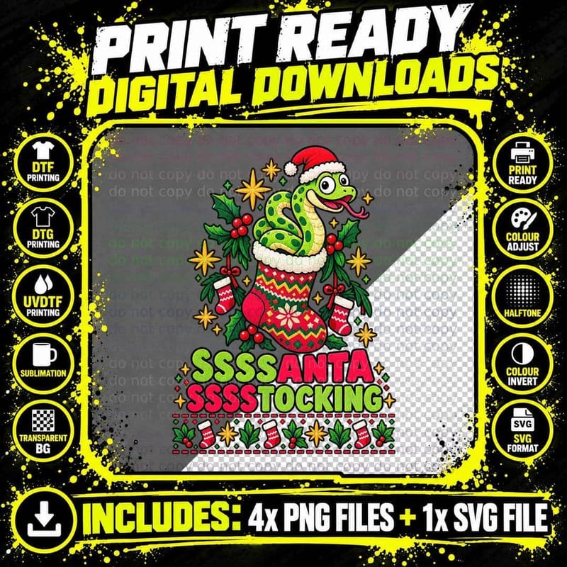Snake Christmas Ugly Sweater Stocking Reptile Lover Png SVG Digital Bundle