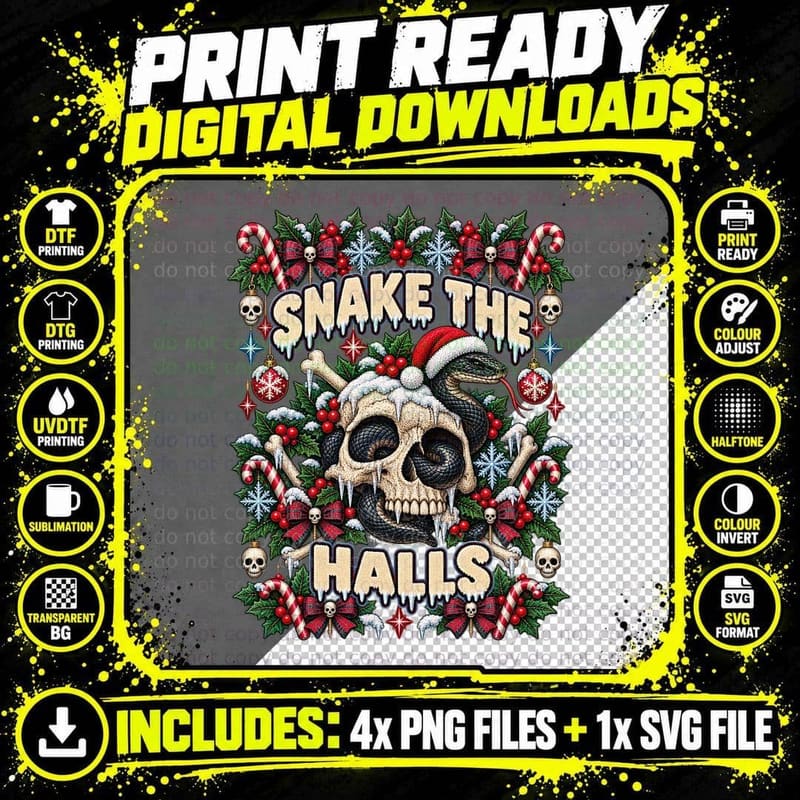 Snake The Halls Black Snake Christmas Ugly Sweater Png SVG Digital Bundle