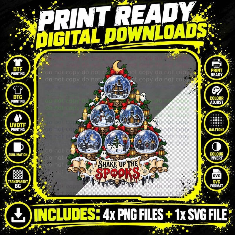 Snow Globe Christmas Tree Gothic Haunted House Cute Png SVG Digital Bundle