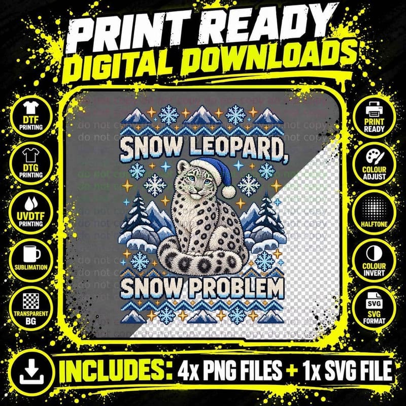 Snow Leopard Snow Problem Christmas Ugly Sweater Winter Png SVG Digital Bundle