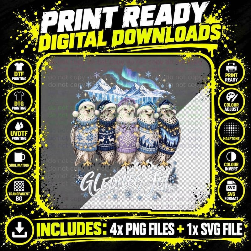 Snowy Owl Christmas Ugly Sweater Gledileg Jol Arctic Png SVG Digital Bundle