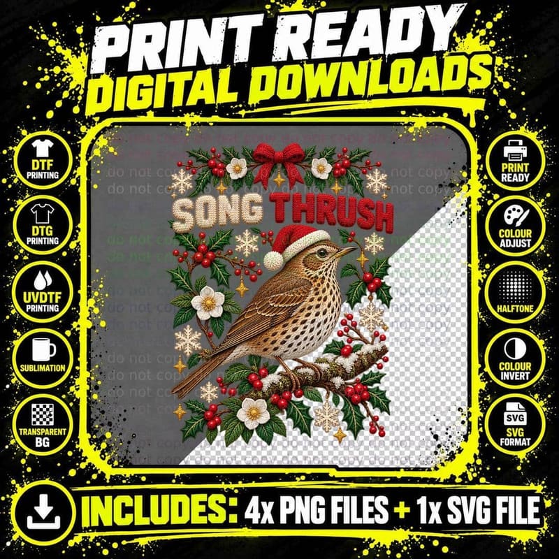 Song Thrush Christmas Ugly Sweater British Garden Bird Png SVG Digital Bundle