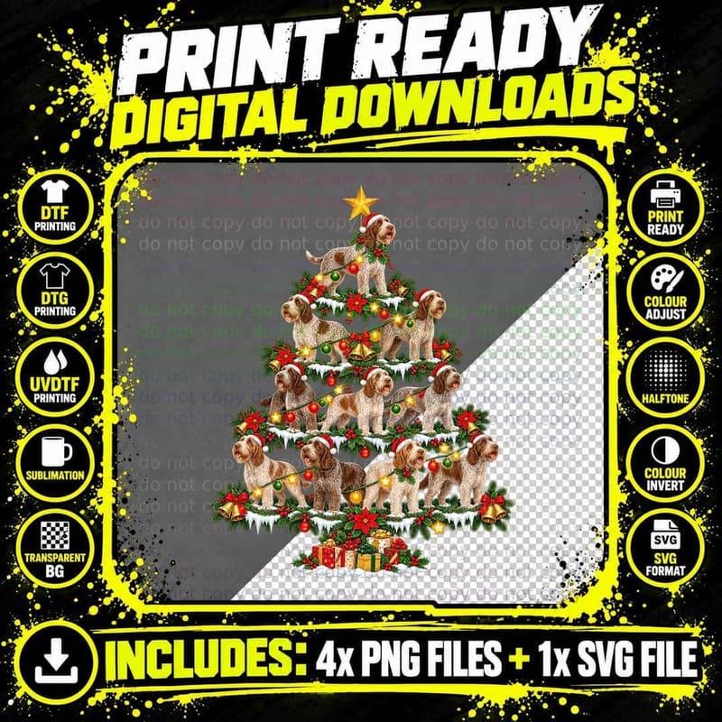 Spinone Italiano Christmas Tree Dog Lover Santa Holiday Png SVG Digital Bundle