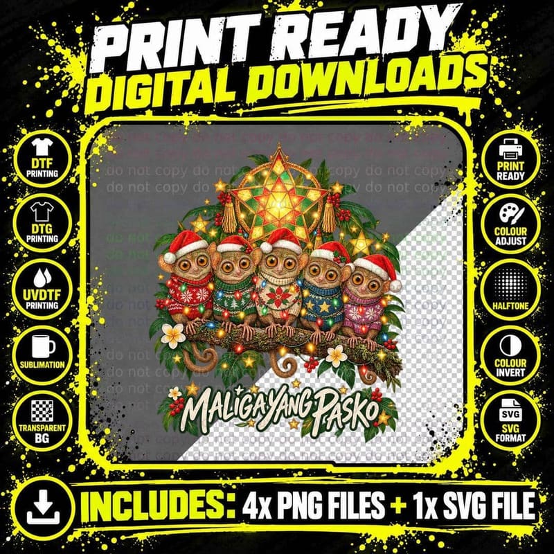 Tarsier Christmas Ugly Sweater Maligayang Pasko Parol Png SVG Digital Bundle