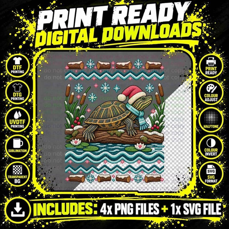 Terrapin Christmas Ugly Sweater Freshwater Turtle Png SVG Digital Bundle