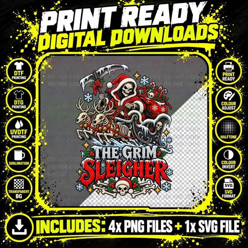 The Grim Sleigher Grim Reaper Santa Christmas Horror Png SVG Digital Bundle