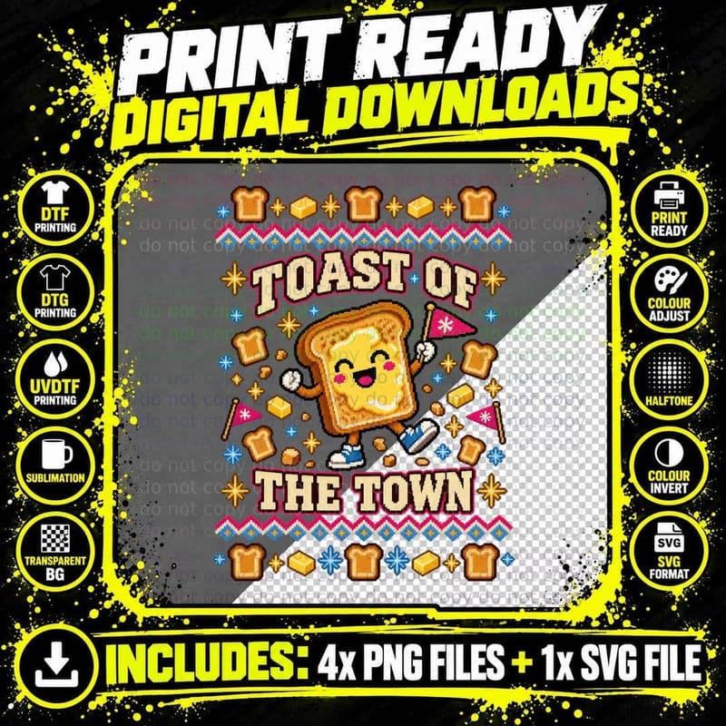 Toast Christmas Ugly Sweater Funny British Breakfast Png SVG Digital Bundle
