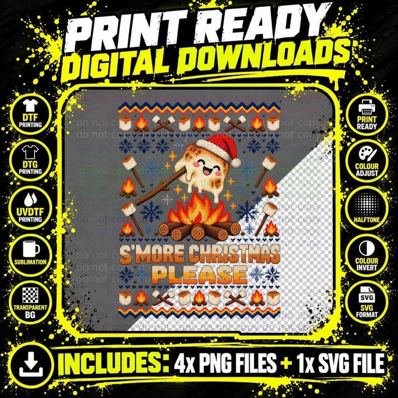 Toasted Marshmallow Christmas Ugly Sweater Smores Png SVG Digital Bundle