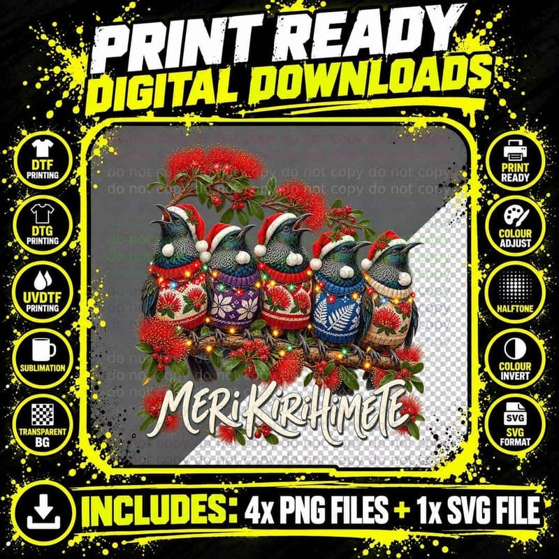 Tui Bird Christmas Ugly Sweater Meri Kirihimete Png SVG Digital Bundle