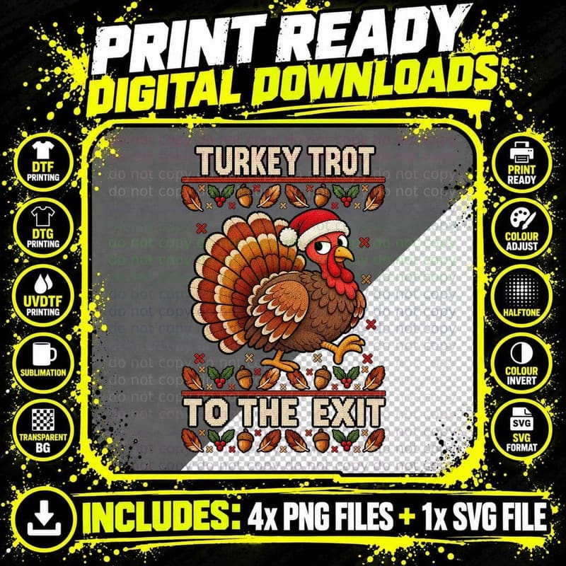 Turkey Christmas Ugly Sweater Festive Thanksgiving Bird Png SVG Digital Bundle