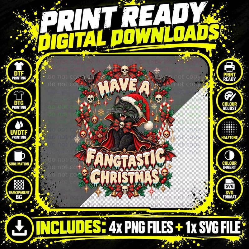 Vampire Bat Christmas Ugly Sweater Gothic Holiday Png SVG Digital Bundle