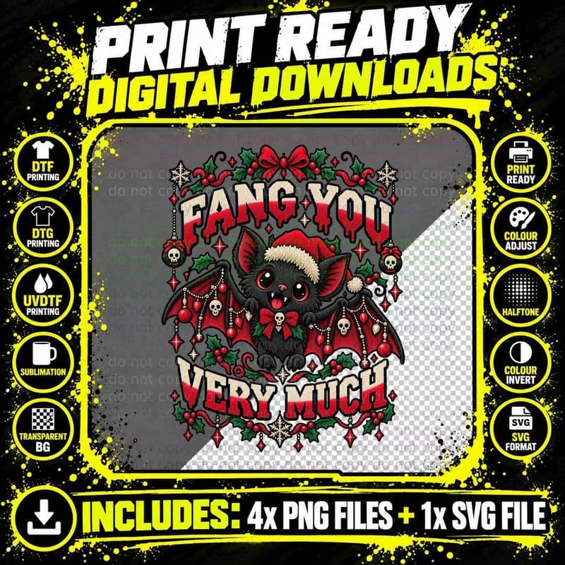 Vampire Bat Christmas Ugly Sweater Gothic Mulled Wine Png SVG Digital Bundle