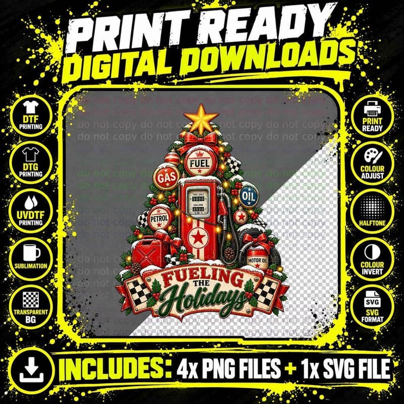 Vintage Petrol Pump Christmas Classic Car Garage Retro Png SVG Digital Bundle