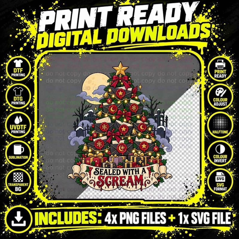 Wax Seal Christmas Tree Gothic Holiday Dark Academia Png SVG Digital Bundle