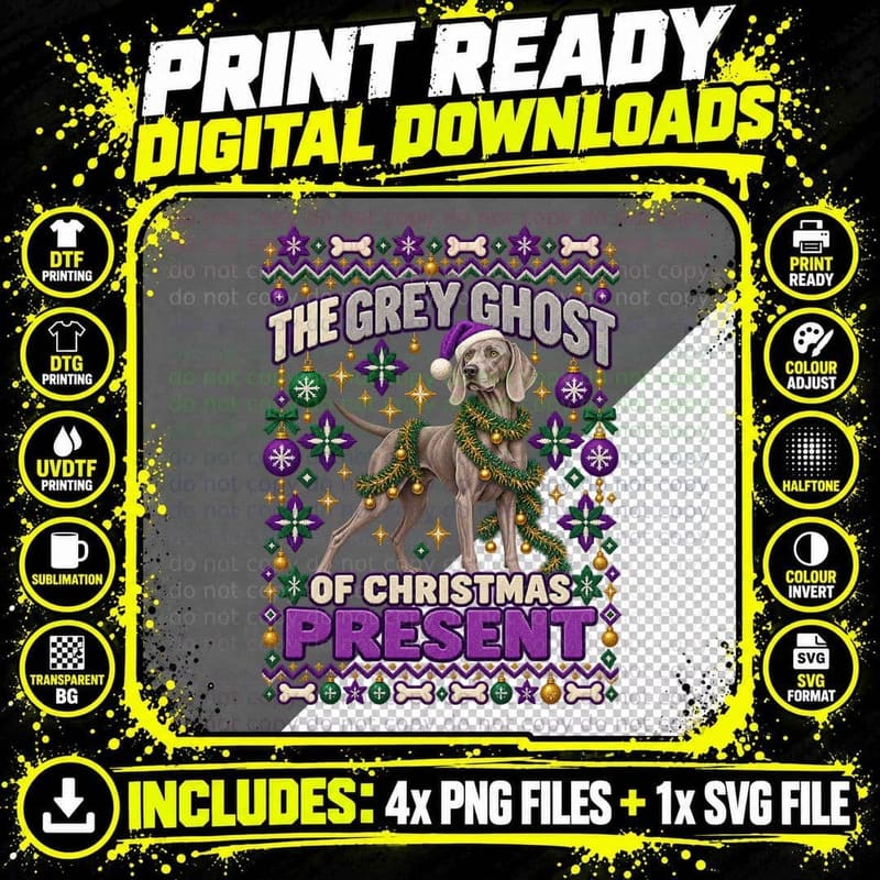Weimaraner Christmas Ugly Sweater Grey Ghost Of Png SVG Digital Bundle