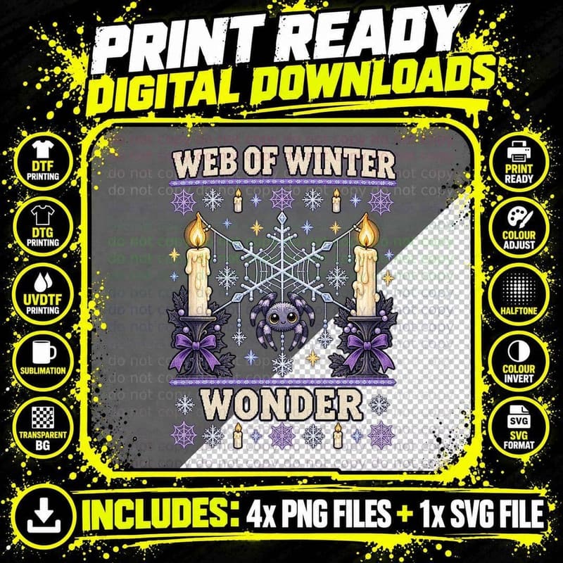 Winter Spider Snowflake Web Ugly Sweater Gothic Png SVG Digital Bundle