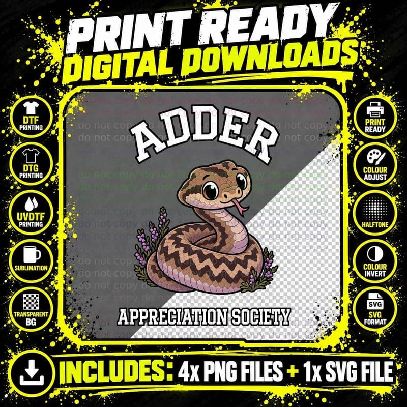 Adder Appreciation Society Retro British Snake Reptile Png SVG Digital Bundle