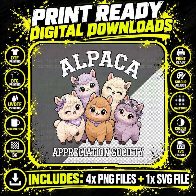 Alpaca Appreciation Society Cute Alpaca Lover Fluffy Png SVG Digital Bundle