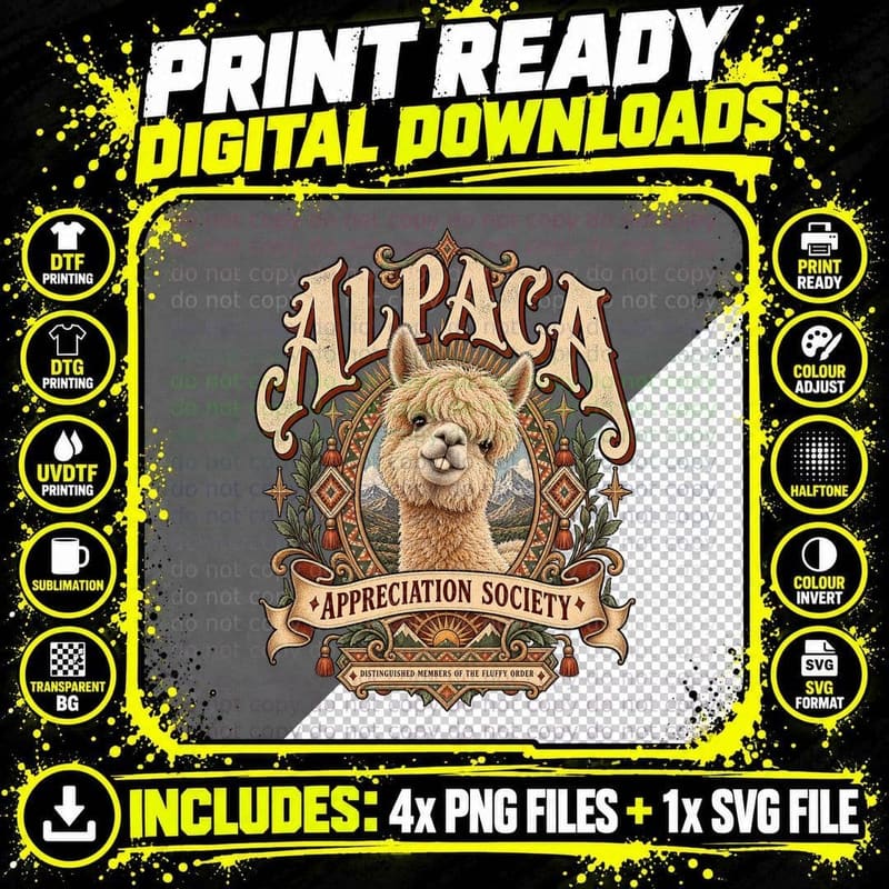Alpaca Appreciation Society Vintage Gothic Ornate Farm Png SVG Digital Bundle