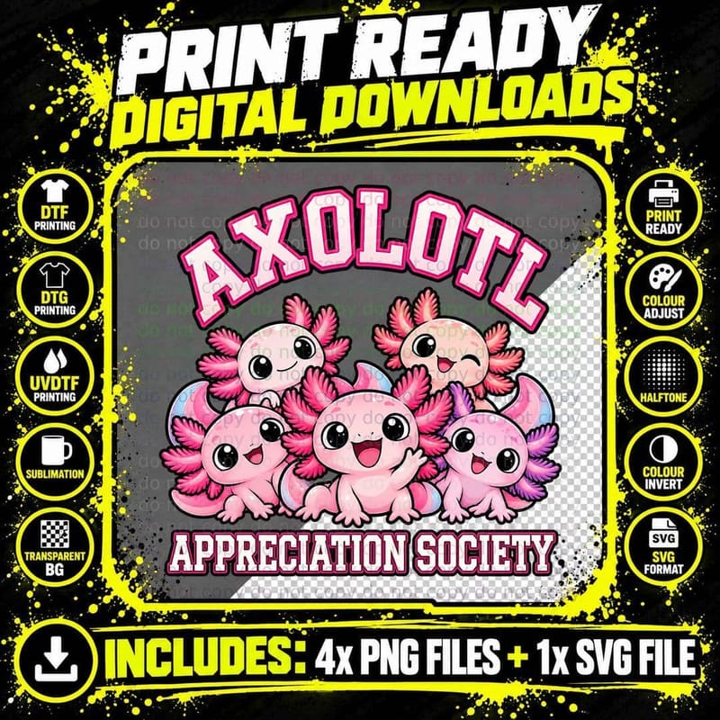 Axolotl Appreciation Society Cute Kawaii Animal Lover Png SVG Digital Bundle