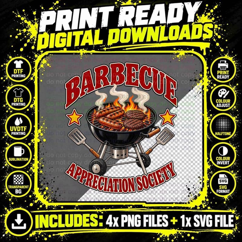 Barbecue Appreciation Society Retro BBQ Grill Vintage Png SVG Digital Bundle