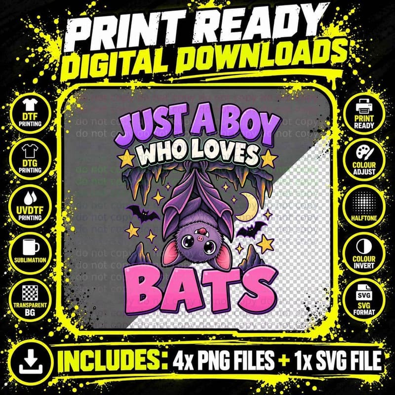Bat Lover Boys Cute Kawaii Bat Cave Gothic Halloween Png SVG Digital Bundle
