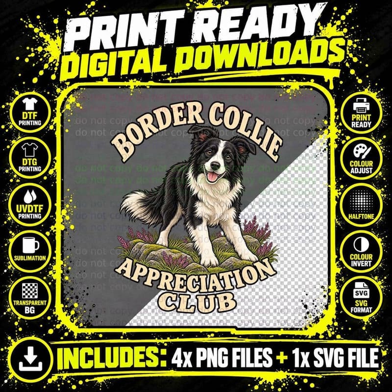 Border Collie Appreciation Club Retro Sheepdog Lover Png SVG Digital Bundle