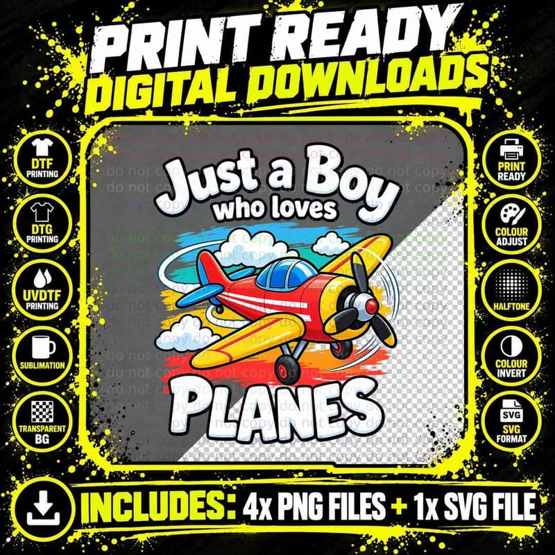 Boys Airplane Retro Cartoon Tee Aviation Lover Kids Png SVG Digital Bundle