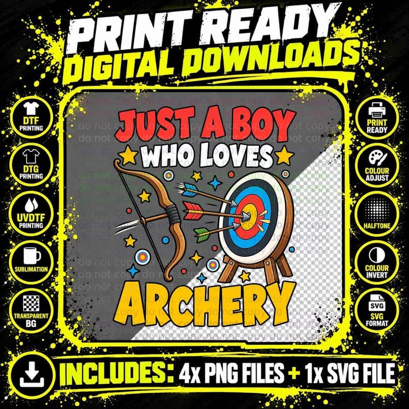 Boys Archery Kawaii Cartoon Bow and Arrow Bullseye Png SVG Digital Bundle