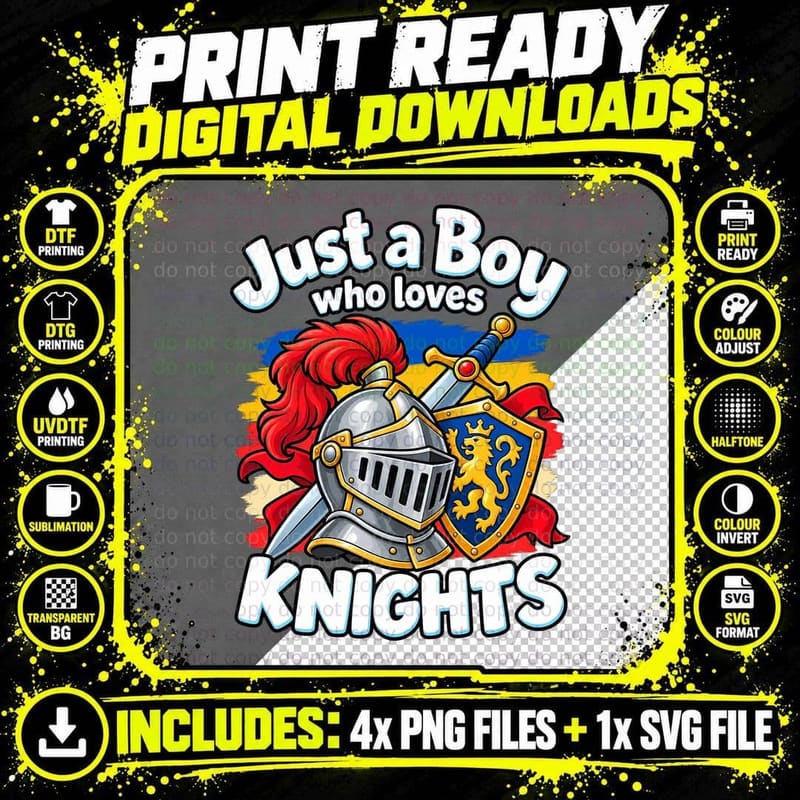 Boys Knight Retro Sunset Tee Medieval Armor Sword Kids Png SVG Digital Bundle