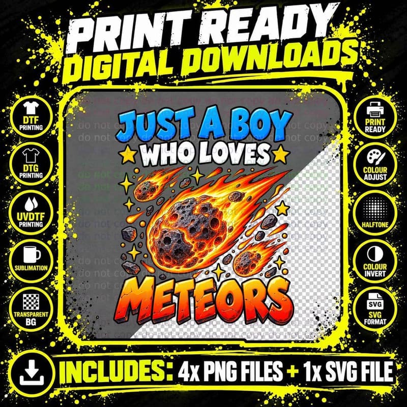 Boys Meteors Retro Sunset Cosmic Space Rock Fireball Png SVG Digital Bundle