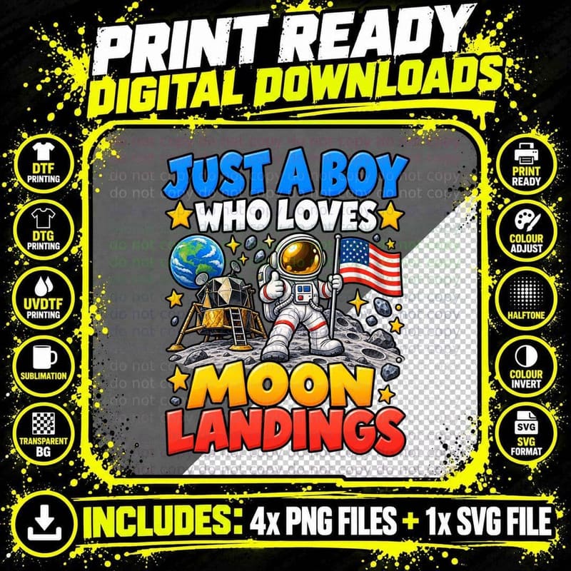 Boys Moon Landings Kawaii Lunar Rover Space Exploration Png SVG Digital Bundle
