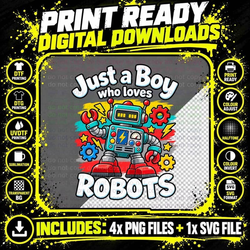 Boys Robot Retro Cartoon Tee Vintage Toy Robotics Kids Png SVG Digital Bundle